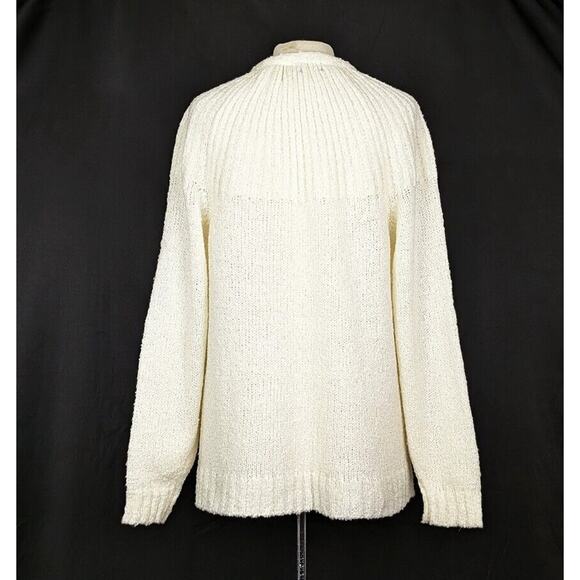 Vintage 80s Cardigan Sweater Cream Boucle Knit Open Front Pockets Size 42 L - Picture 5 of 7